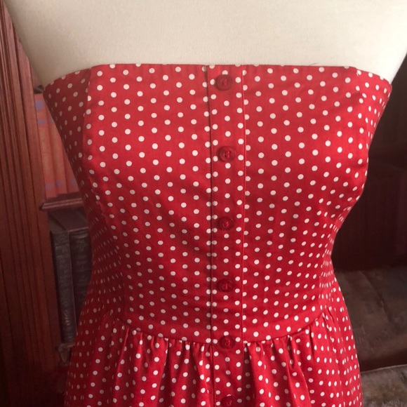 Red and White Polka-dot Strapless Dress - Picture 2 of 8